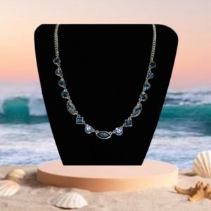 D K N Y Silverstone Necklace With blue Rhinestones Size 18''in Long.